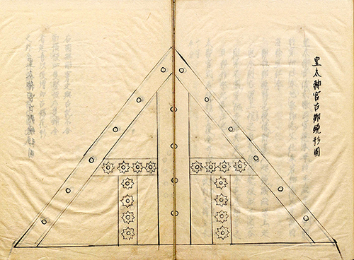 図1　鏡形という正殿の妻飾り．「両宮御鏡形図」（1713年，国立公文書館所蔵）